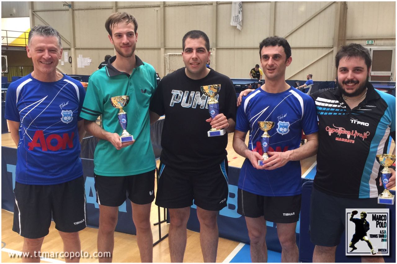 Il podio del singolare maschile di III categoria ai campionati regionali 2017 di Mortara (PV)