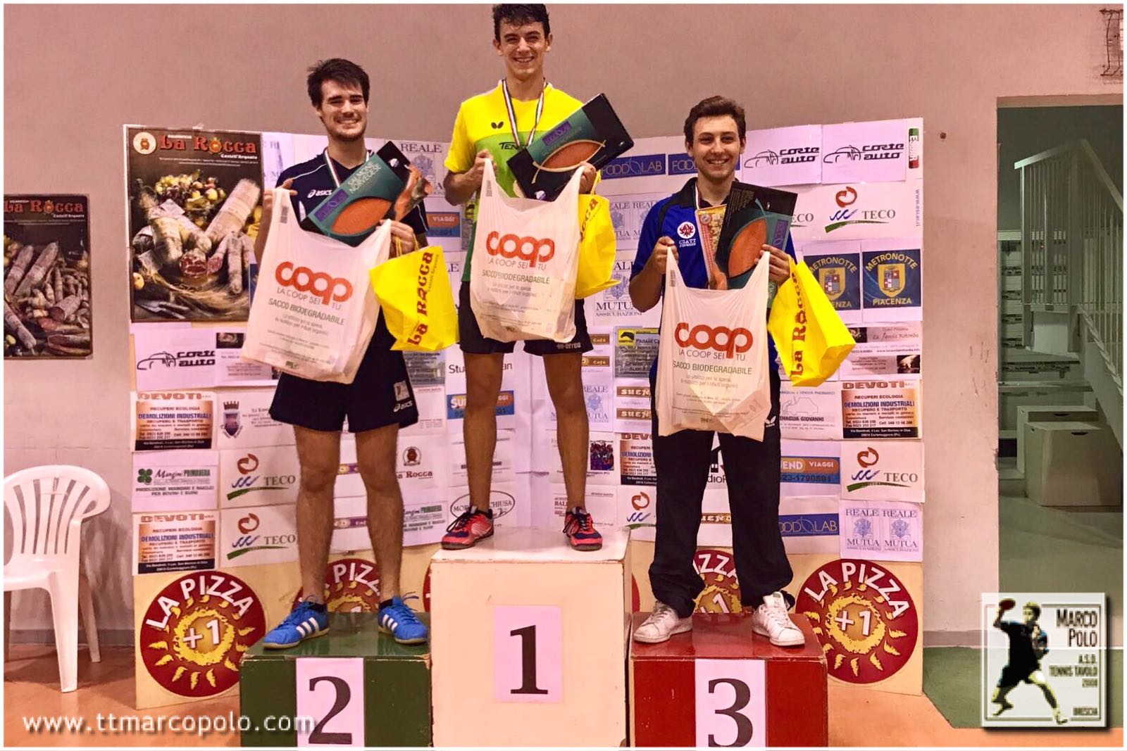 Il podio del singolo maschile over 121al torneo open di Cortemaggiore (PC)